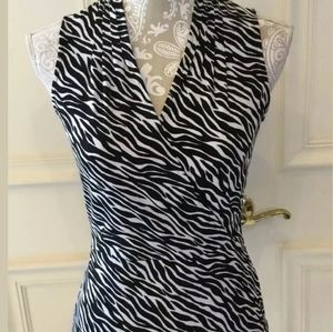 WHBM XS Sleeveless Black White Zebra Top